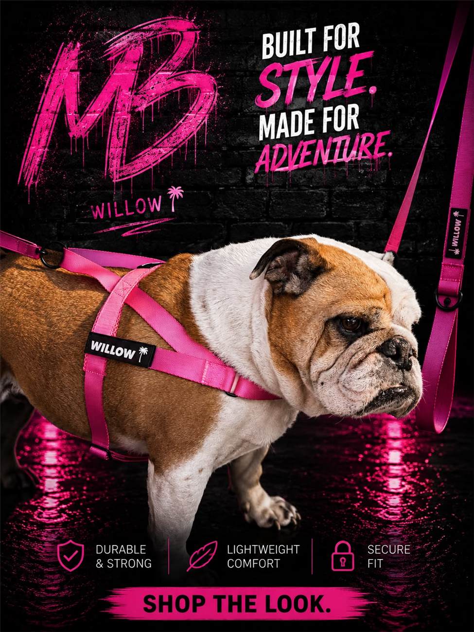 Hot Mess Pink harness key art, dog in the alley