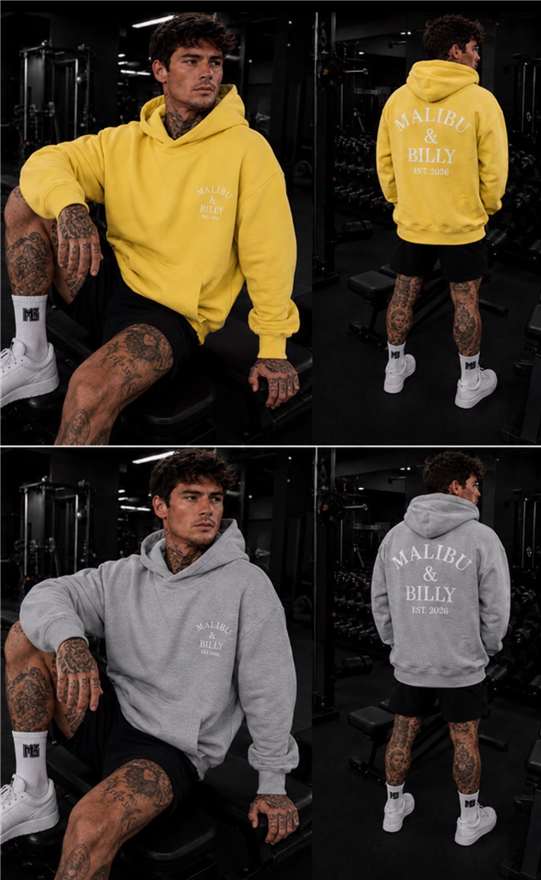 Lemon Drop and O.G Grey hoodies in the gym