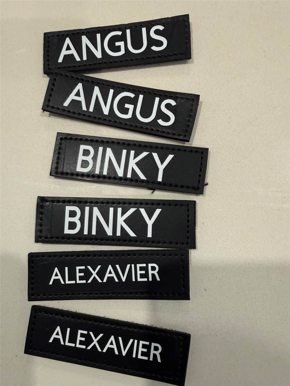 Personalised velcro name strips, heat-pressed